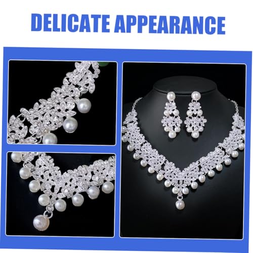Collier en strass perles parure bijoux de mariage boucles d'oreilles femme robe mariée - 2