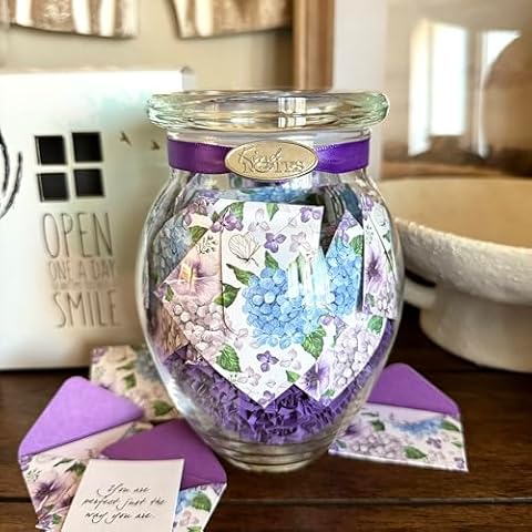 KindNotes Glass Keepsake Gift Jar with MOM Messages (from Child to Mother) - Purple Hydrangeas Cover