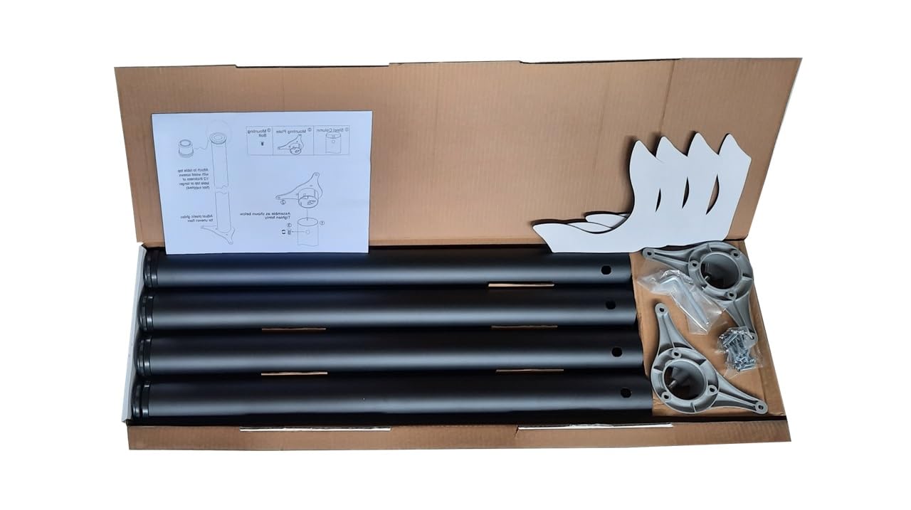 durante® TFD23 Tischbeine Schwarz matt 4er Set H 710 mm | höhenverstellbar + 25mm, Metall, Durchmesser 60 mm, inkl. Montagematerial, für Esstische Schreibtische