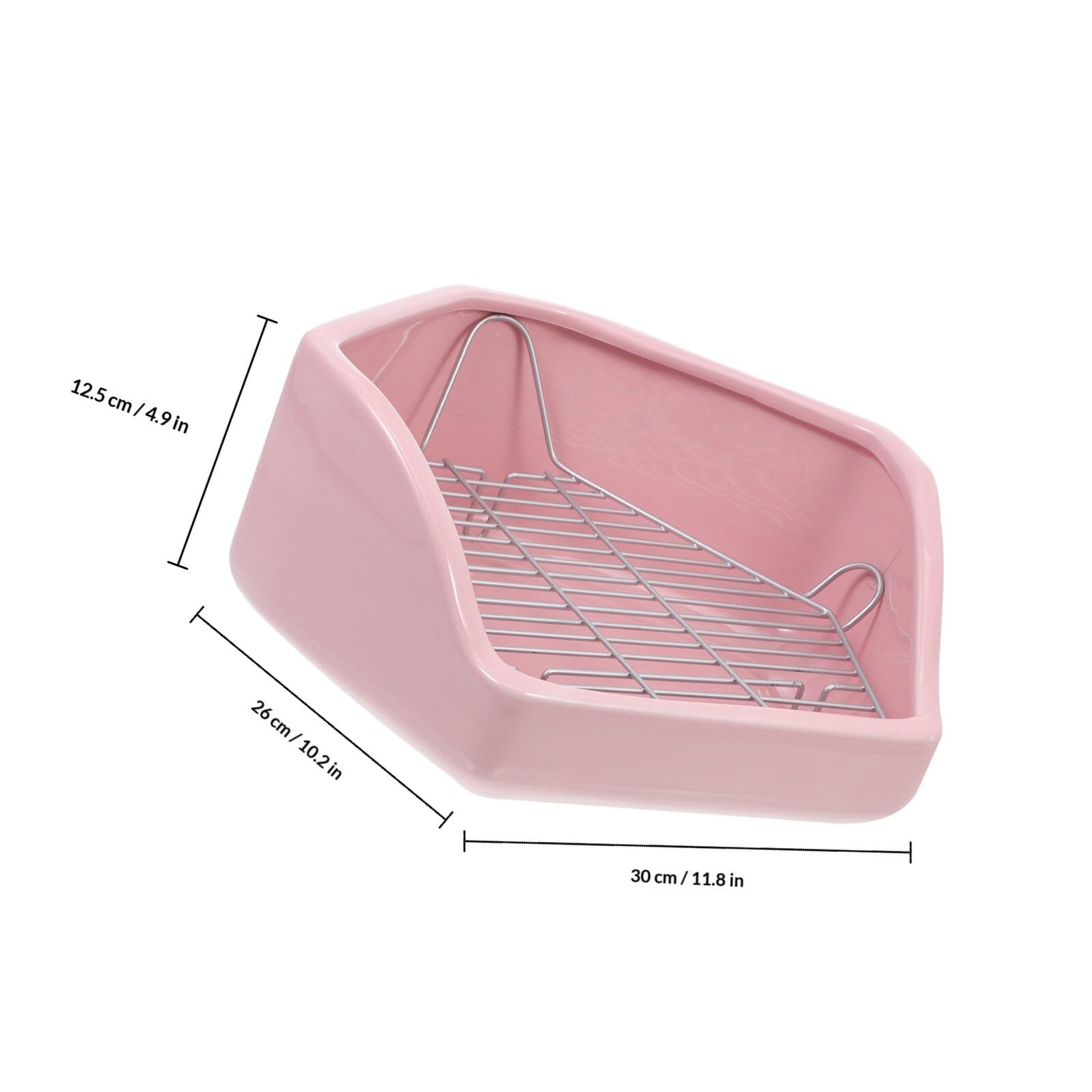 Orinal para Mascotas de Cerámica Pentagonal Diseño Antideslizante y Rejilla Desmontable para Conejos y Cobayas, Gran Capacidad y Prevención de Vuelcos