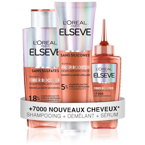 L'Oréal Paris – Elseve Fiber Booster – Protokoll gegen Haarausfall – stimuliert das Haarwachstum – erhöht die Kapillardichte – Männer & Frauen – Shampoo ohne Sulfate + Entwirren ohne Silikone + Serum L'Oréal Paris – Elseve Fiber Booster – Protokoll gegen Haarausfall – stimuliert das Haarwachstum – erhöht die Kapillardichte – Männer & Frauen – Shampoo ohne Sulfate + Entwirren ohne Silikone + Serum