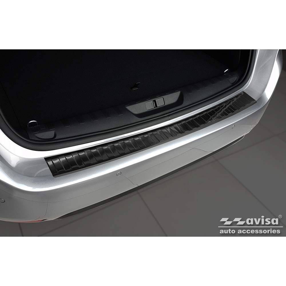 Avisa Schwarz Edelstahl Heckstoßstangenschutz kompatibel mit Peugeot 308 II SW 2013-2017 & Facelift 2017-2021 'Ribs'
