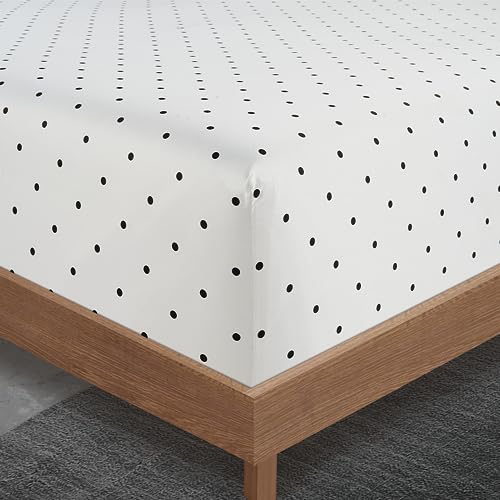 Image of Lane Linen Split King Sheets Set for Adjustable Beds - 5 PCs, 450 Thread Count Split King Sheets Set - Sateen King Split Sheets for Adjustable Bed - Split Top King Sheet Set for Beds - Polka Dot Black