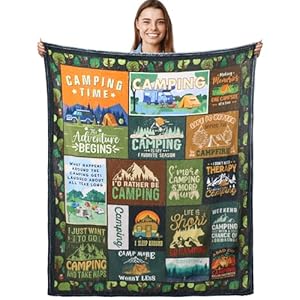 Camping Throw Blanket Camper Gifts – Camping Blanket for Women Men Kids Adults, Blankets Gift for Camping Lovers, Camping Decor for Bedding Outdoor RV Campsite Travel Hiking 50″x60″