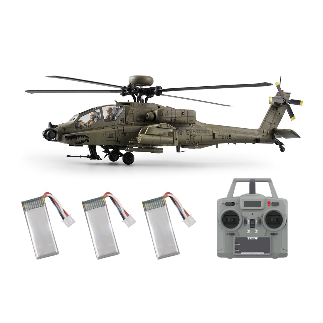 1/48 C170 AH-64D RC Hubschrauber, 2.4G 6CH 3D Stunt Flybarless Militärhubschrauber mit optischer Flow Positionierung, Gyro, TOF Höhenhalt, RC Flugzeug für Erwachsene