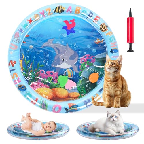 Tappetino Acqua Sensoriale Gonfiabile per Gatti, Ispessito con Raffreddamento Motivo Oceano Delfino Pesci Tappeto Acqua Gatto per Gatti, Cani e Neonati Gioco Interattivo Estivo