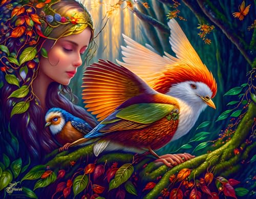 Peinture sur toile Belle fille de la forêt poster 58x90 cm sans cadre pour décoration