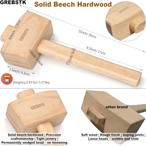 Image of GREBSTK Polished Solid Beech Wood Mallet for Home Bartending & Workshop | Polished oiled finish, stain & moisture resistant, wipes clean with ease, smooth comfortable grip, durable protective coat