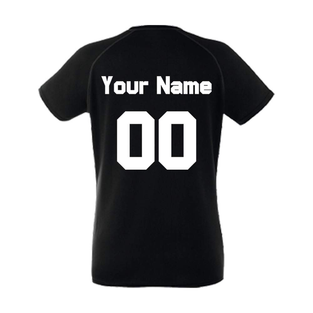 All Things Personalised Women's Black - Medium Personalised Football T-Shirt, Black, Size Small, Personalise With Any Name And Number