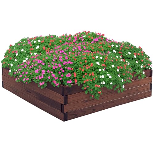 Outsunny 128L Wooden Raised Beds for Garden Planter Grow Containers For Outdoor Patio Plant Flower Vegetable 80L x 80W x 22.5H cm
