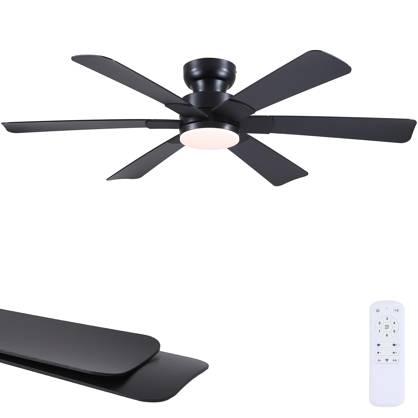 Photo 1 of **FACTORY SEALED**  Asyko 52" Black Low Profile Ceiling Fans with Lights and Remote, Modern Indoor Ceiling Fan Light with Quiet Reversible DC Motor, Flush Mount Ceiling Fans with Dimmable LED for Bedroom Kitchen