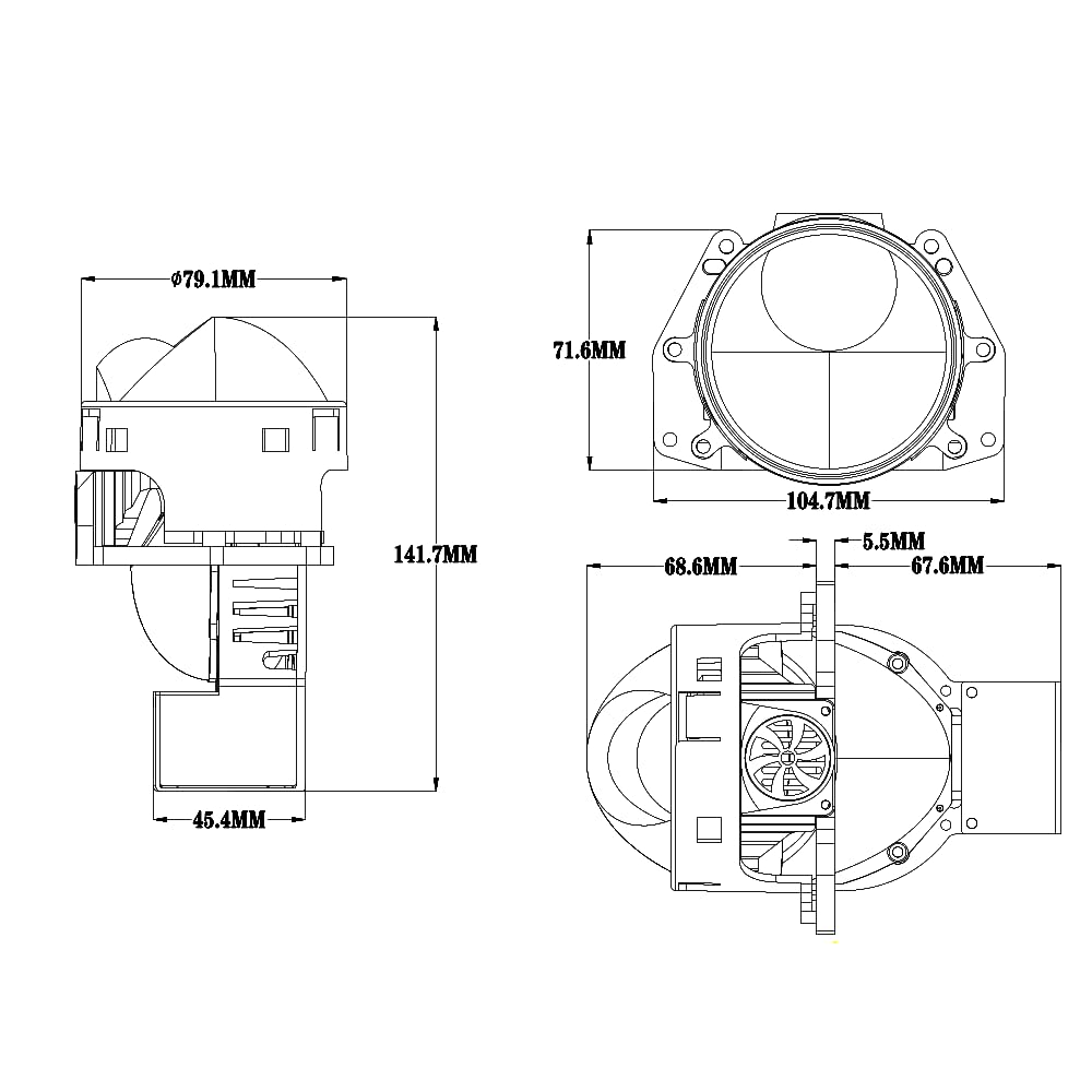 Générique 2 Projecteurs Bi-LED Effet Laser 12V 55W/78W 3 Pouces 8000lm Conversion de Phares Feux de Route Feux de Croisement Lentilles de Projecteur