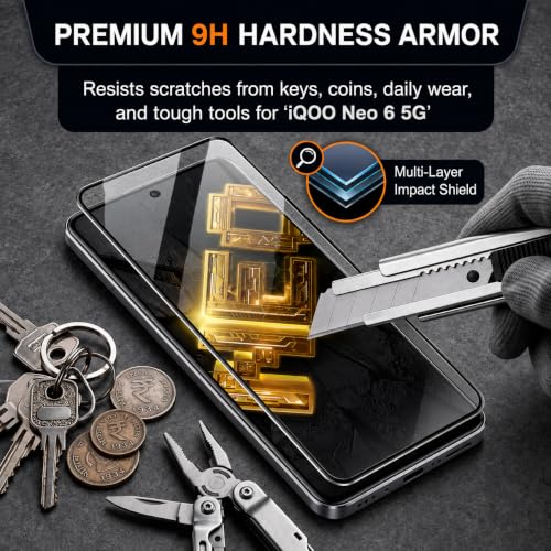 Image of Tempered Glass for iQOO Neo 6 (6.62 Inch) | 9H Hardness Screen Protector | HD Clear | Bubble Free Installation | Anti Scratch | Oleophobic Coating