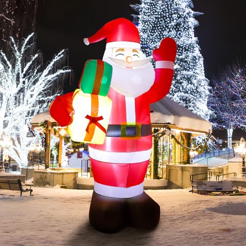 HANABASS Infláveis ​​De Natal Papai Noel Explodir Quintal Em Pé Papai Noel Com Caixa De Presente Com