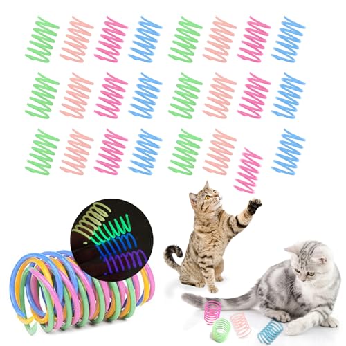 Eupneicu Jouet De Chat À Ressort [24 Pièces], 21mm Nuit Lumineux Printemps Jouet De Chat, Ressorts en Spirale, Coloré Printemps en Plastique [Petit]