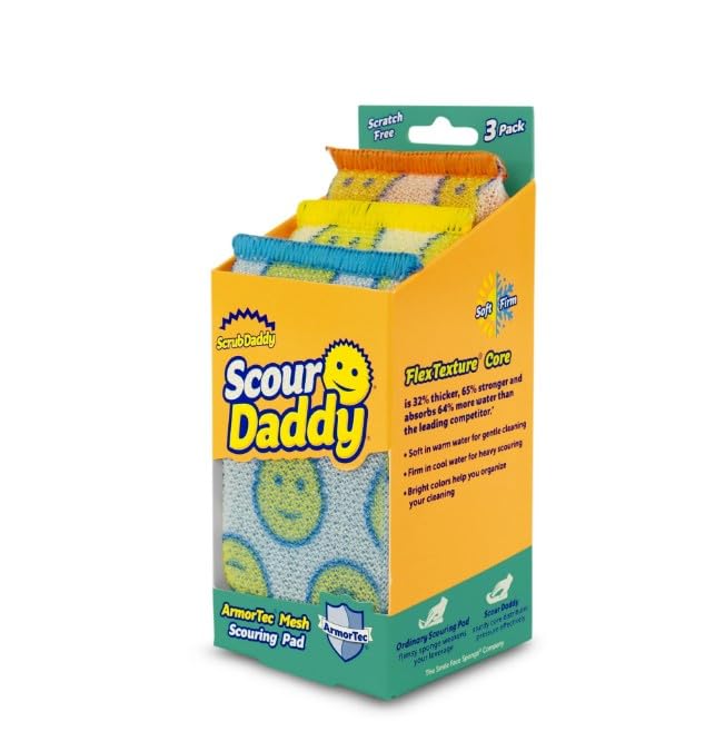 Scour Daddy -Multisurface Scouring Pad, Absorbent, Durable, FlexTexture Sponge, Soft in Warm Water, Firm in Cold, Scratch Free, Odor Resistant, Easy to Clean 3ct (Pack of 2)