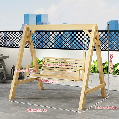 Altalena Hollywood in legno con supporto, panca a 2 posti, altalena da patio con schienale e braccioli, perfetta per giardino, terrazza, cortile, piscina, capacità 362,9 kg