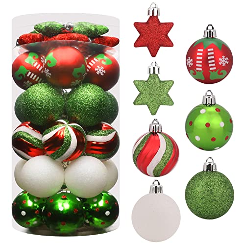 UPSINGK Ornament 35pcs Shatterproof Christmas Balls & Stars, Plastic, Red & Green, Hanging, for Xmas Tree Decorations, Wedding, Party Decors