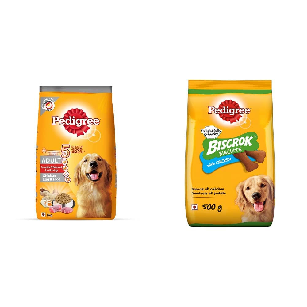 Pedigree Adult Dry Dog Food (High Protein Variant) Chicken, Egg & Rice, 3kg Pack & Biscrok Biscuits Dog Treat (Above 4 Months) Chicken Flavour, 500g Pack (B0927PVS9G) Amazon Price History, Amazon Price Tracker