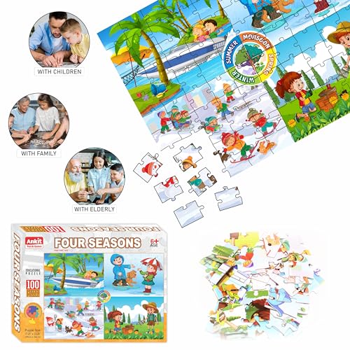 Image of Ankit Toys & Games 100-Piece Jigsaw Puzzles for Kids Ages 6+, Educational and Engaging Geography Puzzle with Vibrant Map Learning (Four Seasons)