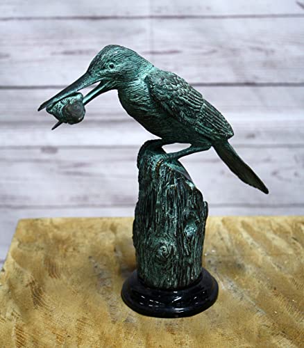 H. Packmor GmbH Bronzefigur Eisvogel mit Fisch Vogel Gartenskulptur Brunnenfigur Teichdekoration
