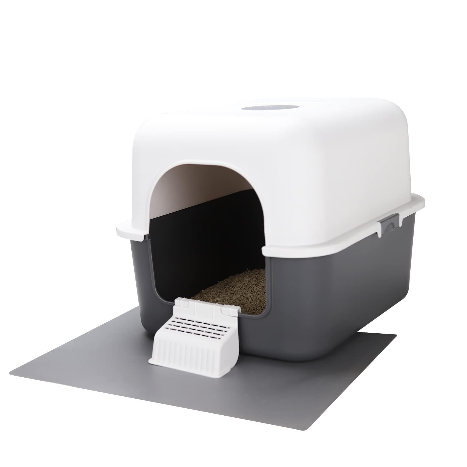 Photo 1 of Sfozstra Cat Litter Box with Pedal, Fully Enclosed Leak-Proof Urine Litter Box, High Edge and Odorless Cat Litter Box, Easy to Carry and Clean (Grey with Handle, L) gray with pedal(L)