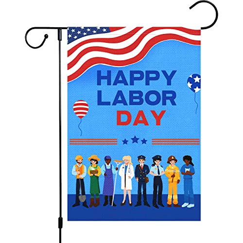 Louise Maelys Happy Labor Day Garden Flag 12x18 Double Sided Vertical, Burlap Various Occupations People Small Garden Yard Flags Labor Day Outside Outdoor Decoration (ONLY FLAG)