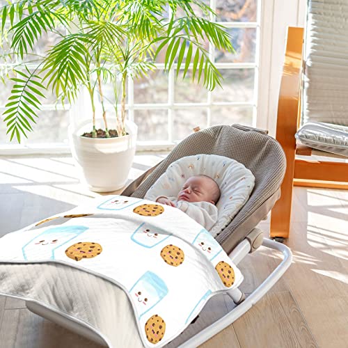 Image of Swaddle Blanket Milk Glass Happy Cookie Cotton Blanket for Infants, Receiving Blanket, Lightweight Soft Swaddling Blanket for Crib, Stroller, Nursery Blankets, 30X40 in White