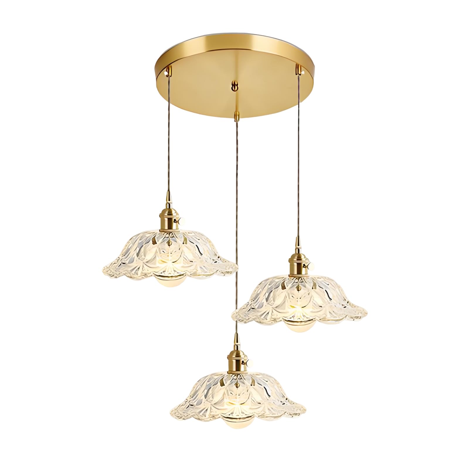 YNVIOZM 3 Light Pendant Lighting, Farmhouse Hanging Lamp for Kitchen Island & Dining Room, Vintage Clear Glass Chandelier with Clear Glass, Adjustable Height Lighting Fixture