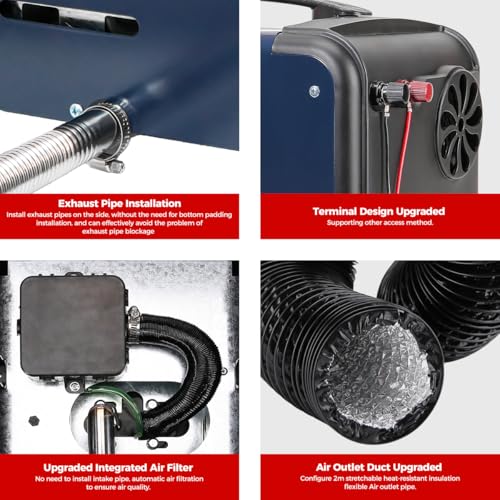 Sunster 8kW Luft Dieselheizung,12V 24 V/110-240V,0.15–0.48L/Std Diesel Standheizung Bluetooth Air Diesel Heizung mit LCD-Display Fernbedienung und 110-240V EU Adapter