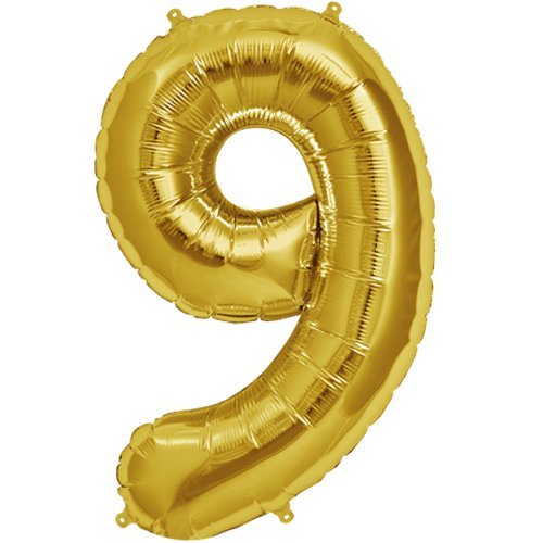 Image of GrandShop 50519 Nine Number Foil Toy Balloon 17 inch Inch - Golden