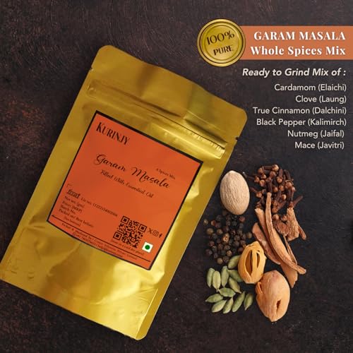 Image of Kurinjy Garam Masala - Whole Spice Mix | Cardamom, True Cinnamon, Clove, Black Pepper, Nutmeg & Mace | Essential-Oil-Rich Kerala Spices | For Rich Aroma & Rewarding Flavour | 50 g