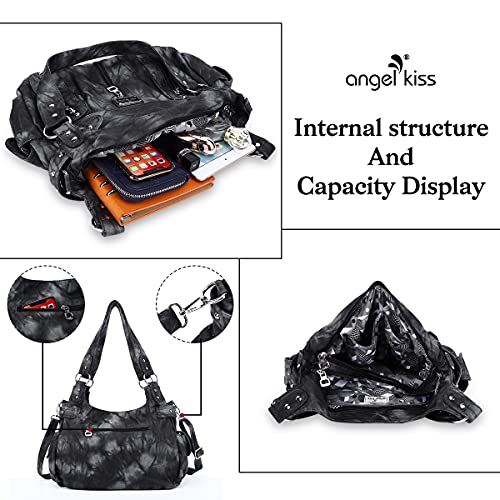 Image of Angel Kiss Large Purses and Handbags for Women Washed Faux Leather Crossbody Hobo Satchel Shoulder Handbag Tote Purse