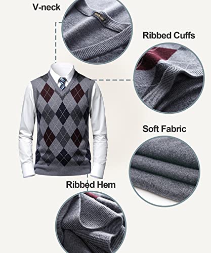 Mens Thick Argyle Sweater Vests Classic V-Neck Knitwear Sleeveless Pullover Autumn Winter Warm Tank Tops4