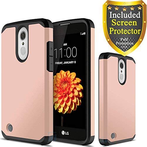 ATUS LG Aristo 3/ Tribute Empire/Aristo 2/Aristo 2 Plus/Zone 4/Tribute Dynasty/Phoenix 3/Fortune 2/Risio 2 Case, with HD Screen Protector, Hybrid Dual Layer Protective Case (Black)