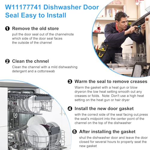 UPGRADED W11177741 Dishwasher Gasket Door Seal Compatible with Whirlpool Maytag KitchenAid Kenmore Dishwasher Parts Replacement W10300924 W10660528 W10300924V WDT750SAHZ WDTA50SAHZ Door Seal by S-Union - Image 5