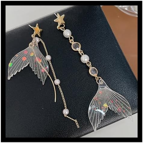 Aretes de sirena, bonitos aretes colgantes con cola de sirena para mujer, lentejuelas acrílicas, cola de pez, borlas largas, aretes de cadena de