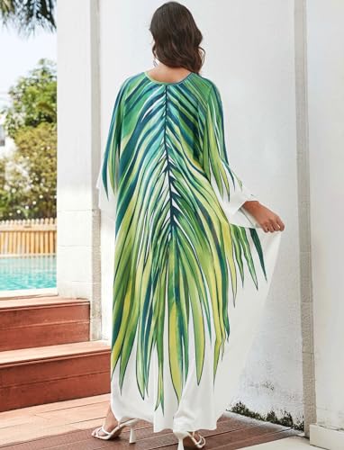 Image of KECVOT Kaftan Dresses for Women Plus Size Batwing Sleeve Caftans Long Bathing Suit Cover Up Maxi Beach Dress Loungewear