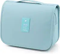 Nécessaire Organizadora de Viagem com Gancho – Bolsa Dobrável Impermeável com Divisórias para Higiene Pessoal, Maquiagem, Cosméticos – Unissex Compacta (AZUL CLARO)