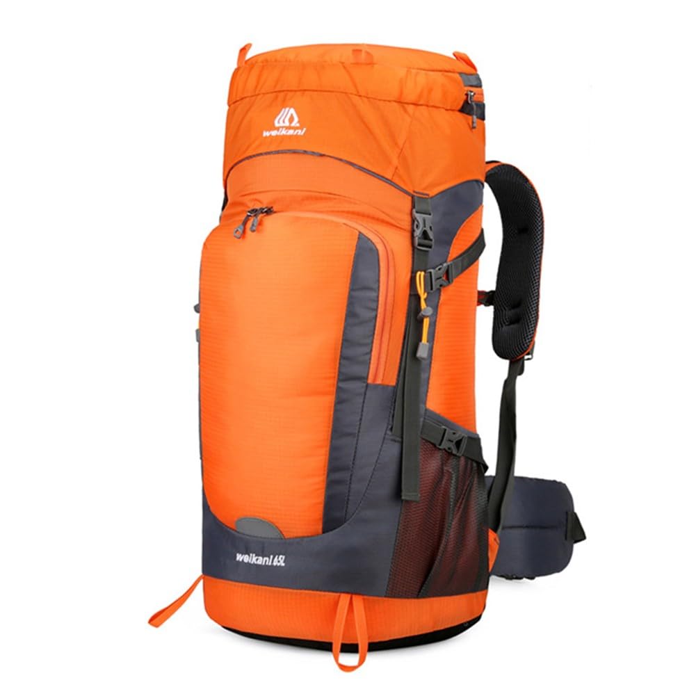 Zaino da trekking da 65 litri con copertura antipioggia, zaino da viaggio in nylon impermeabile con retro in rete traspirante per campeggio, trekking, arrampicata, nero