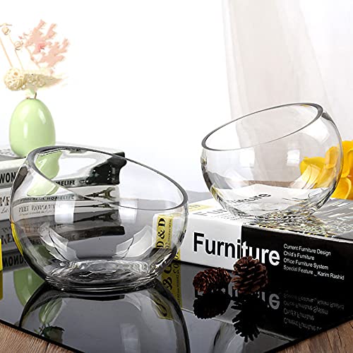 YOUEON 2 Pcs Glass Slant Cut Bowl Vase, 6.5" W x 5.5" H, 5.2" W x 4.8" H Clear Glass Terrarium Bowl for Plants, Succulent, Air Plant, Candy Bowls, Fruit Bowls for Centerpiece, Wedding, Home Decor - Image 5