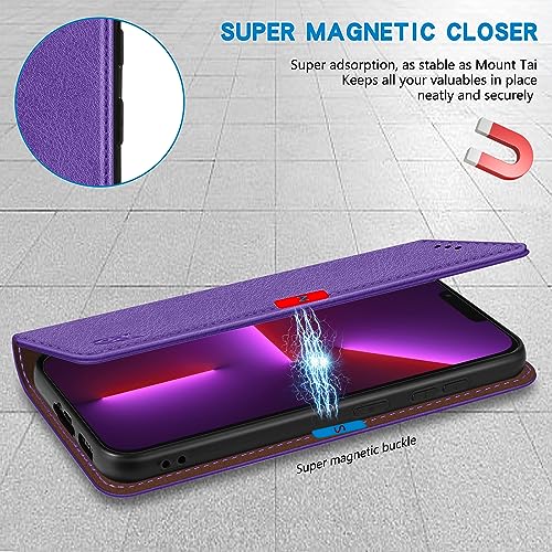 Image of ZZXX for iPhone 13 Pro Max Wallet Case Strong Magnetic 6.7 inch,Purple