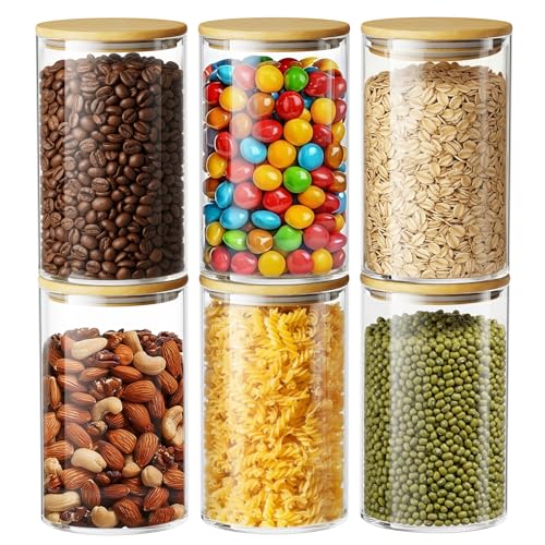 Image of OneDream 32oz Glass Jar with Lid, 6 Pack Coffee Storage Canister for Candy | Seal, BPA-Free, Bamboo Lid, Coffee Bar Accessories, for Coffee Beans, Creamer, Salt, Overnight Oats, Brown sugar, Candy, Tea