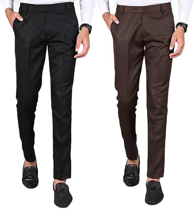 Men's Slim Fit Formal Trousers, Pack of 2, Black & Brown-picture-36