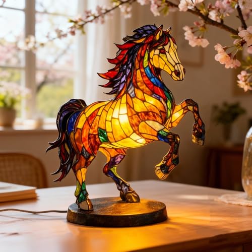 Vintage Animal Night Light Home Decor 3D Animal Night Light for Home Office and Bedroom Retro Painting Table Lamp Nightlight for Desk Decor (Horse)