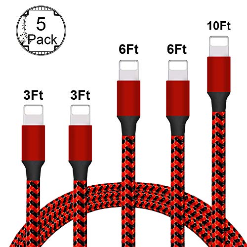 Peceony MFi Certified 5 Pack [3/3/6/6/10FT] Nylon Braided iPhone Charging Cable USB Fast