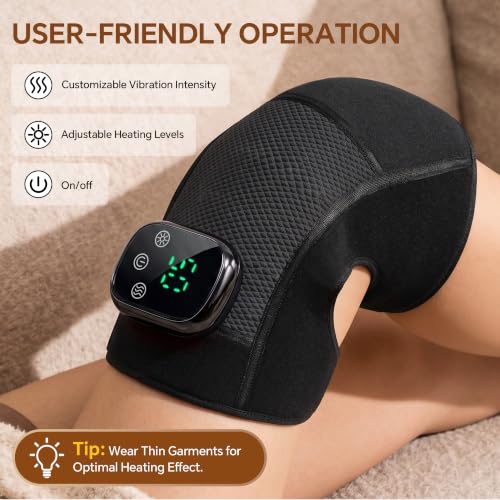Masajeador de rodilla inalámbrico con calor y vibración para alivio del dolor | Almohadilla térmica recargable 3-en-1 para rodillas, 5 niveles de calor, 3 modos de masaje, pantalla táctil LED, ideal como regalo para mujeres y hombres miniatura 5