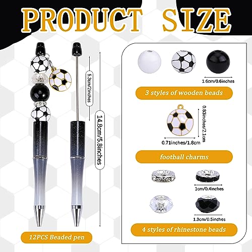 WEWAYSMILE 12pcs Bead Pen Bulk DIY Beaded Pens Football Pendant DIY Black Ink Beadable Pens Kit Gift for Students Office School Supplies - Image 2