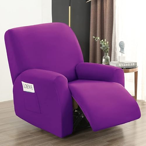 CHEWYNP 4-Piece Furniture Protector Soft Velvet Reclining Chair Slipcovers Fit Most Recliner Chair Cover Solid Color Recliner Cover with Pocket -L