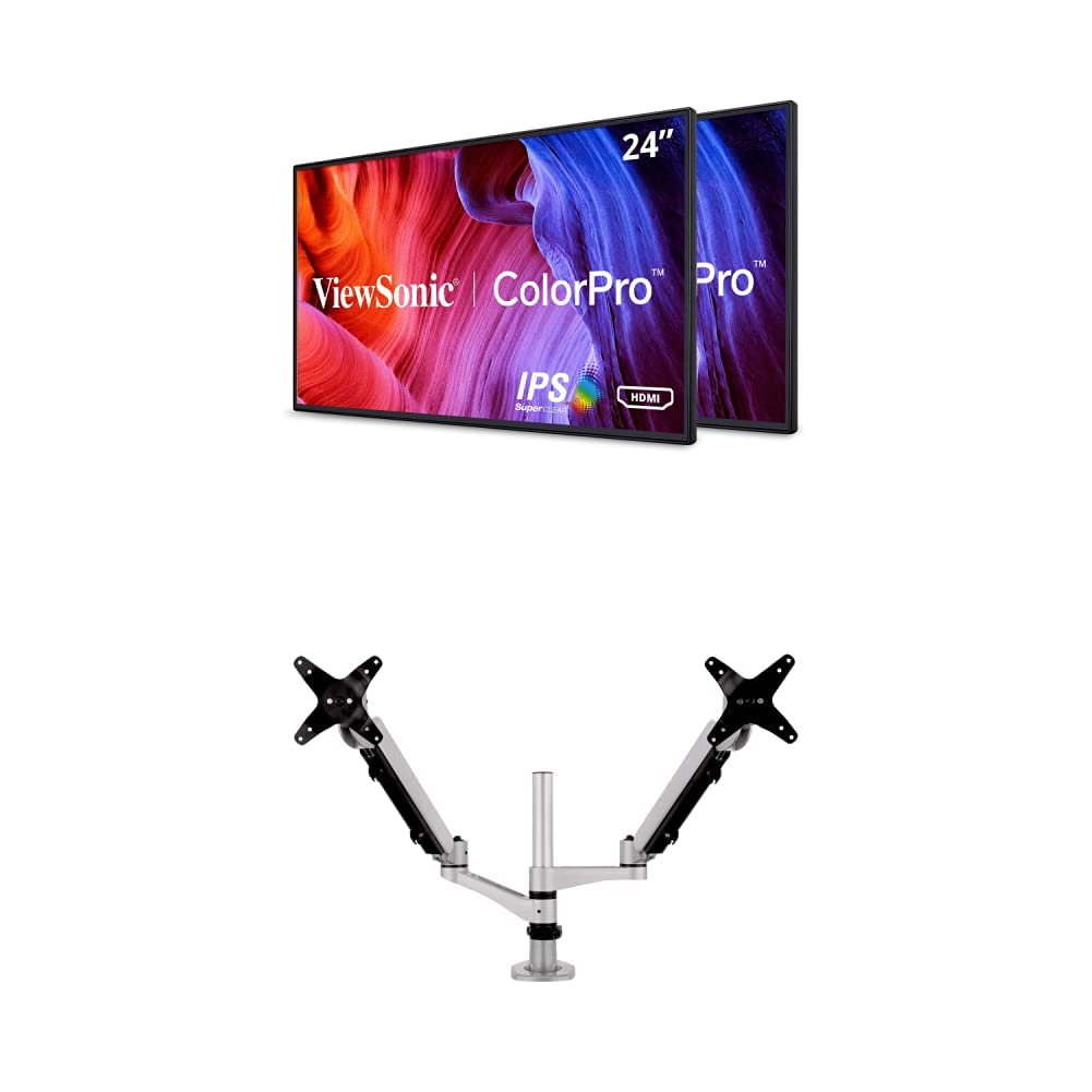 Photo 1 of ViewSonic VP2468_H2 24-Inch Premium Dual Pack Monitors with LCD-DMA-002 Spring-Loaded Dual Monitor Mounting Arm